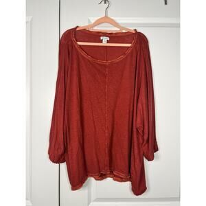 Sundance Artsy Boxy Orange Red Linen Oversized Shrug Tee Size XL